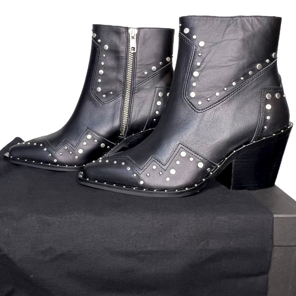 The Kooples Women’s Leather Santiag Studded Black Ankle Booties FR37 US 6 nwt - Picture 5 of 11